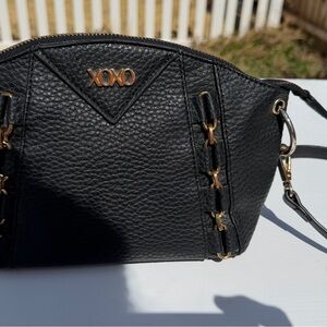 XOXO Black Pebbled Crossbody with Gold Accents
